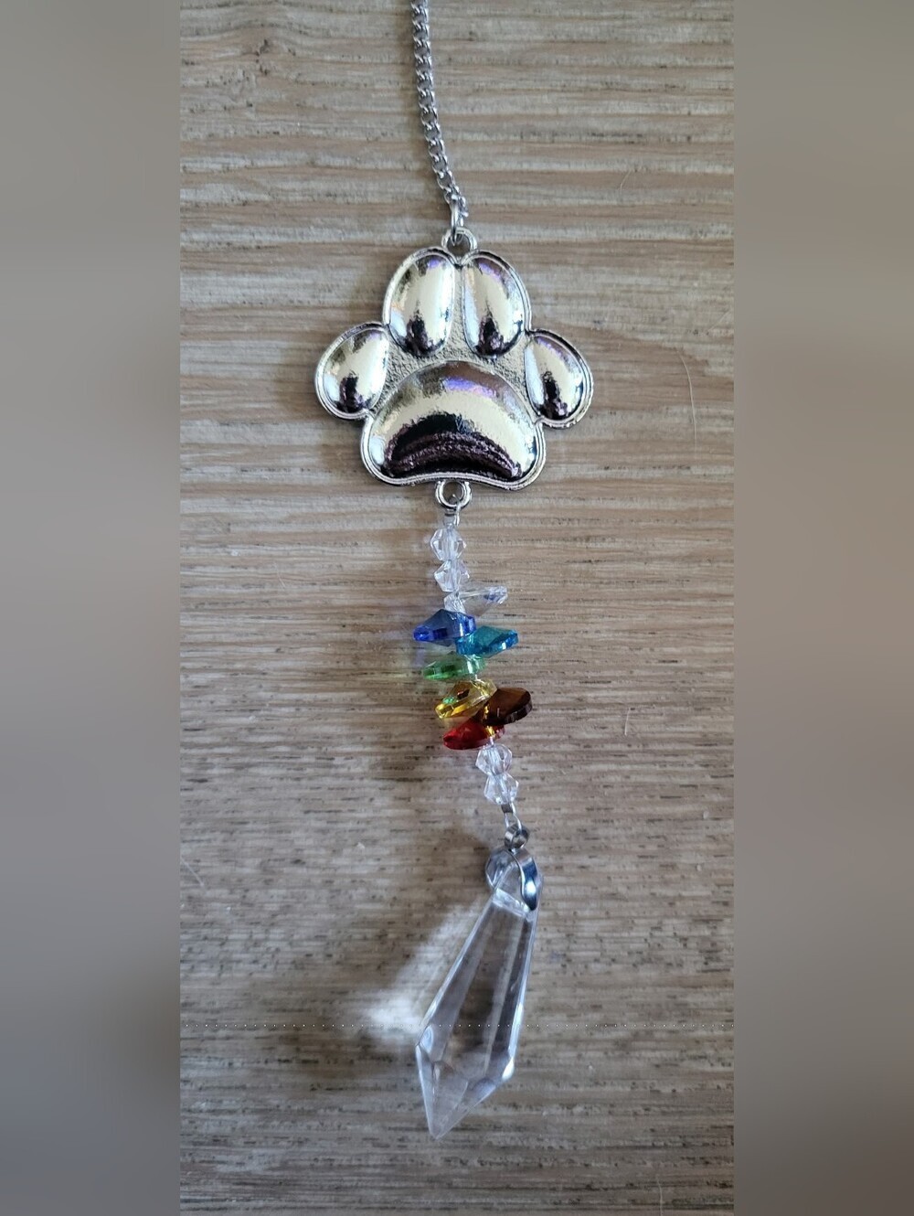 Silver Paw Print Crystal Suncatcher